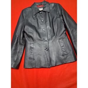 Croft & Barrow Black Leather misses jacket Size small for women pre-owned